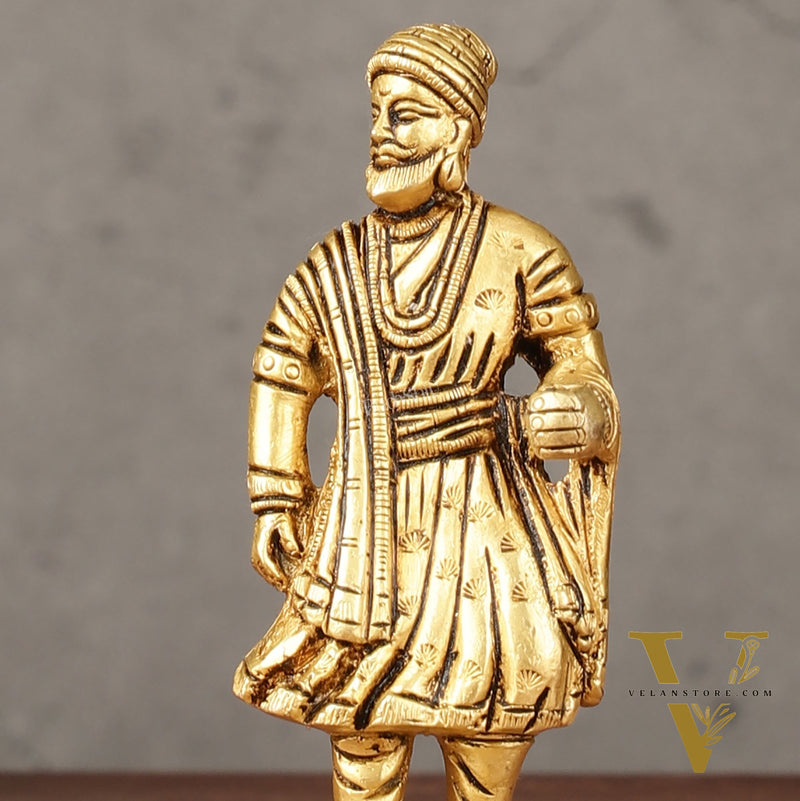 Pure Brass Small Chatrapati Shivaji Maharaj Standing Idol - 4"