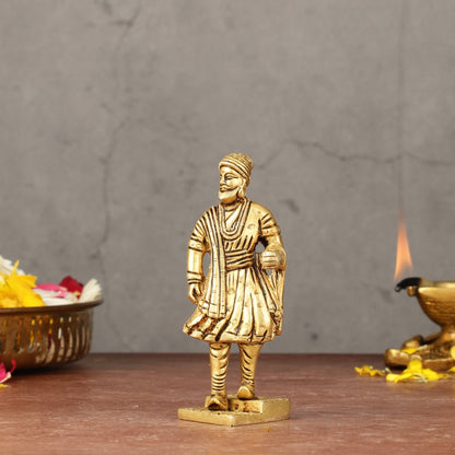 Pure Brass Small Chatrapati Shivaji Maharaj Standing Idol - 4"