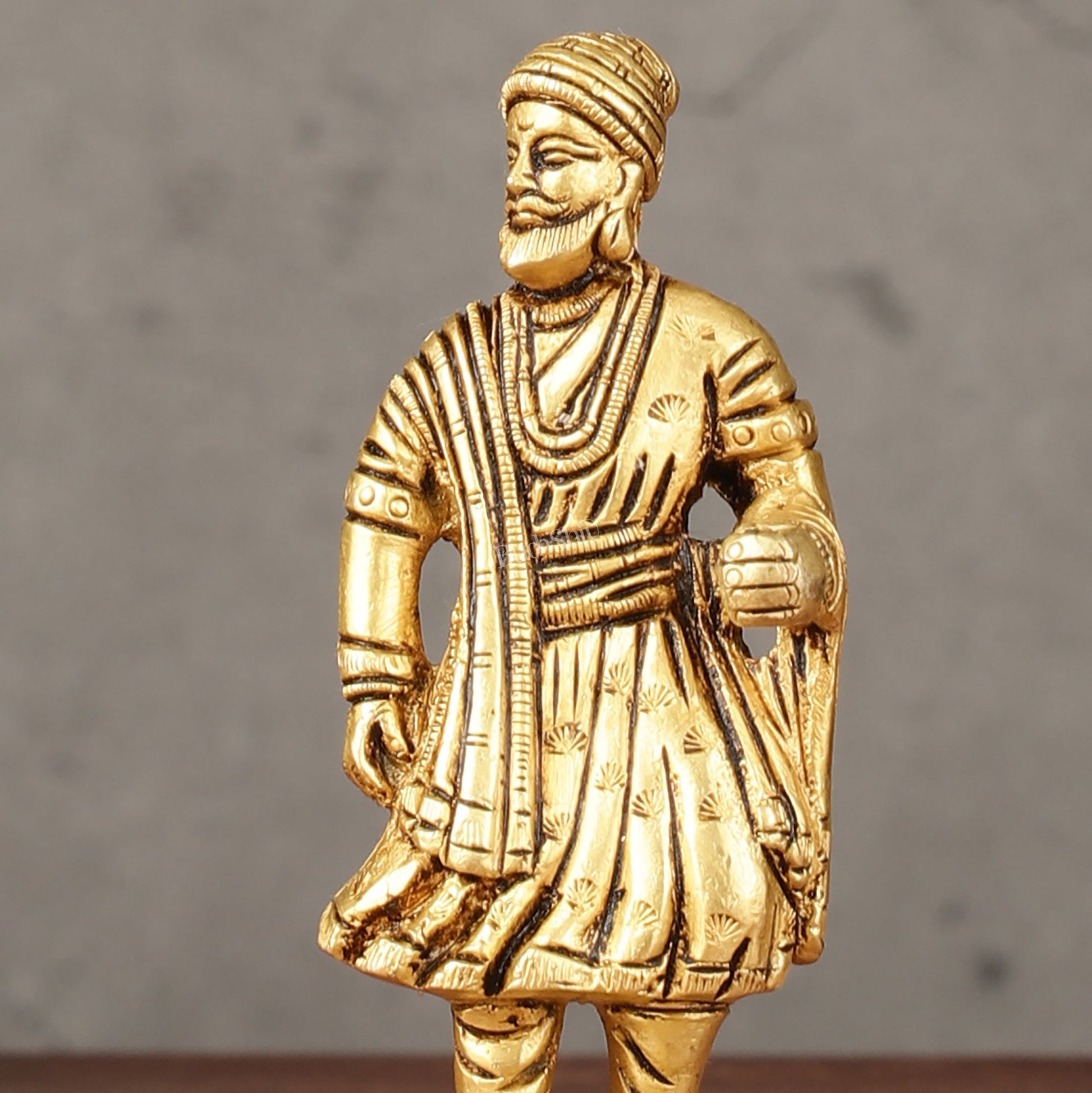 Pure Brass Small Chatrapati Shivaji Maharaj Standing Idol - 4"