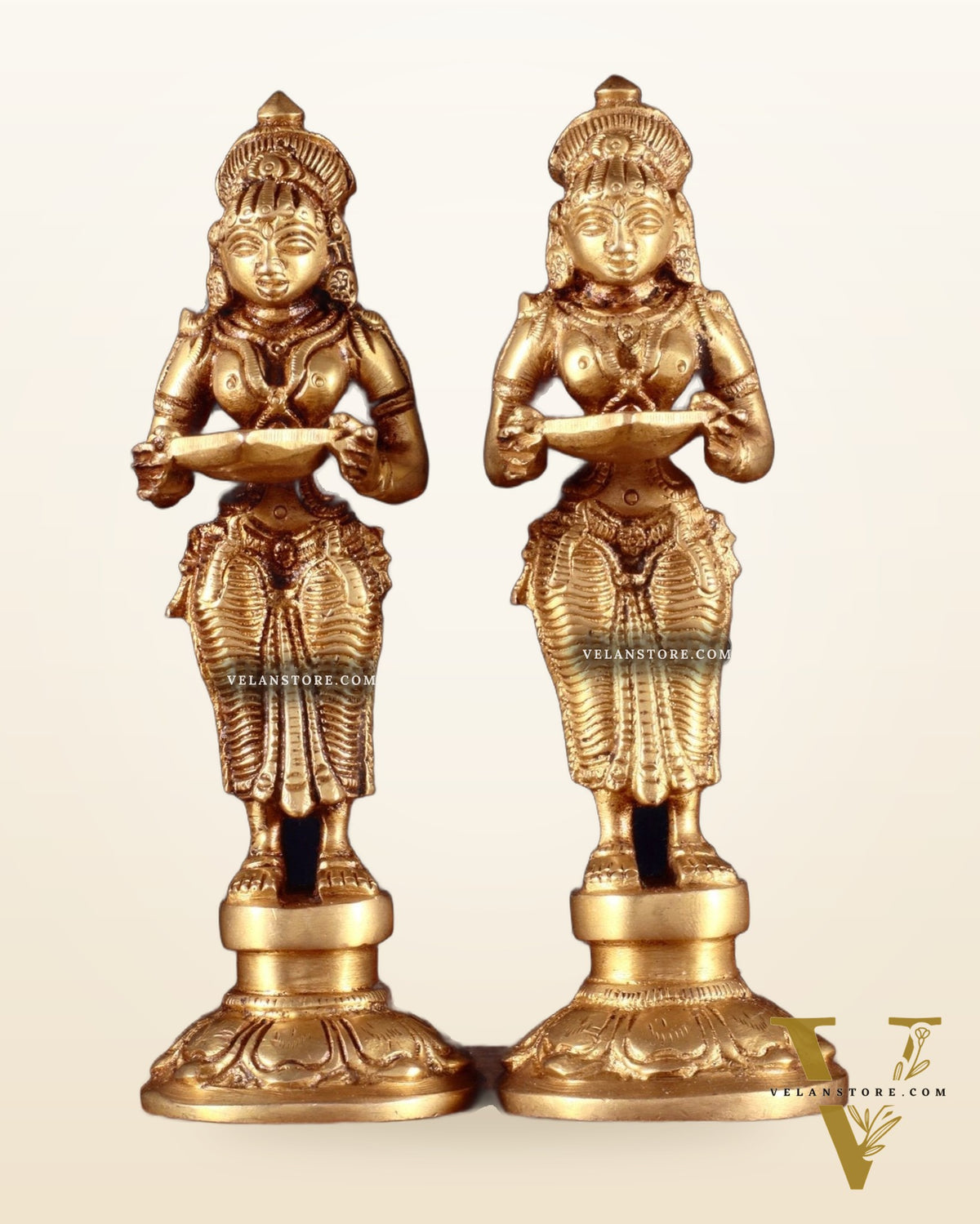 Pure Brass Small Deep Lady Pavai Vilakku Pair 4.5"