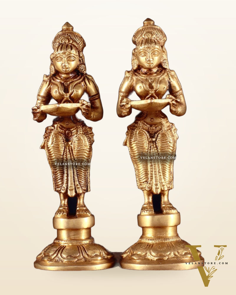 Pure Brass Small Deep Lady Pavai Vilakku Pair 4.5"
