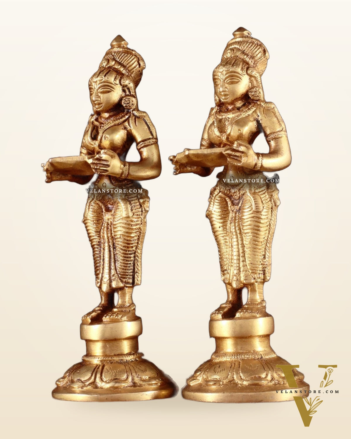 Pure Brass Small Deep Lady Pavai Vilakku Pair 4.5"