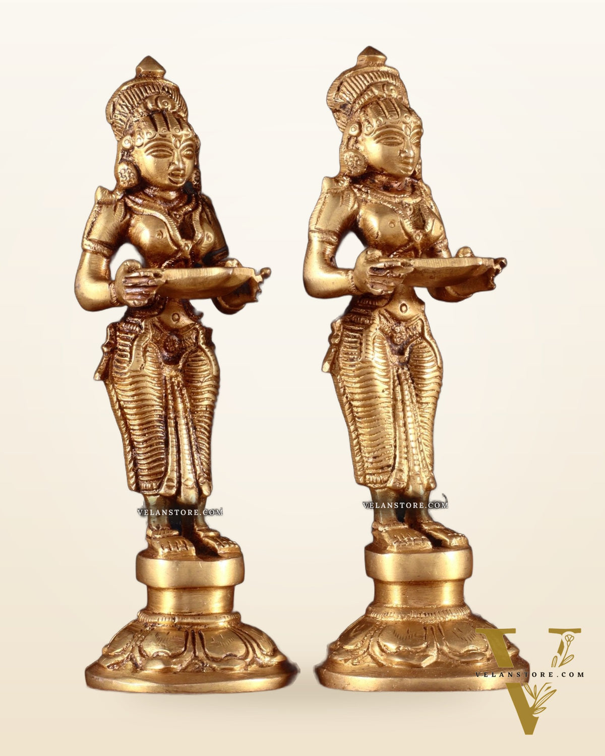 Pure Brass Small Deep Lady Pavai Vilakku Pair 4.5"