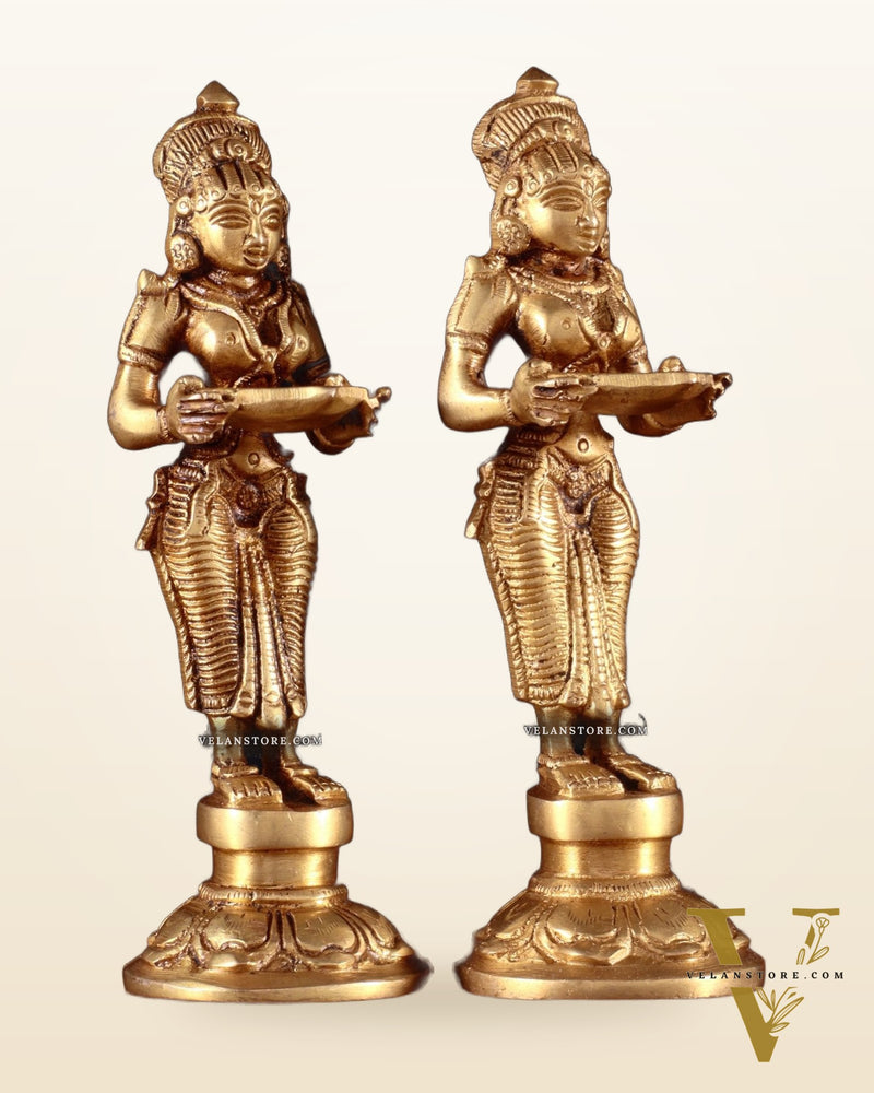 Pure Brass Small Deep Lady Pavai Vilakku Pair 4.5"