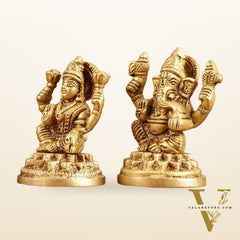 Pure Brass Small Ganesh Lakshmi Idols - 3.5 Inches