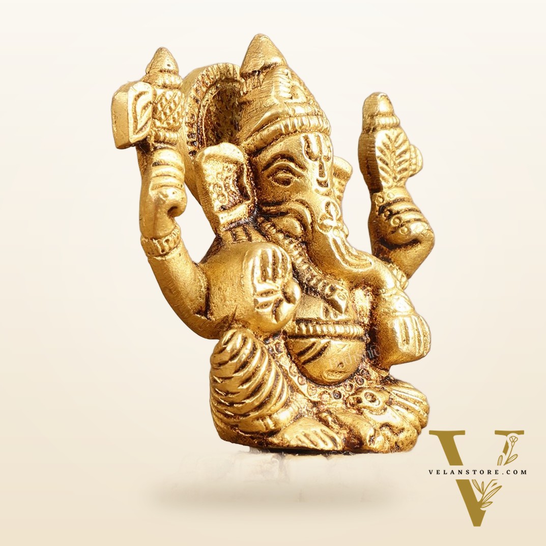 Pure Brass Small Ganesh Lakshmi Idols - 3.5 Inches