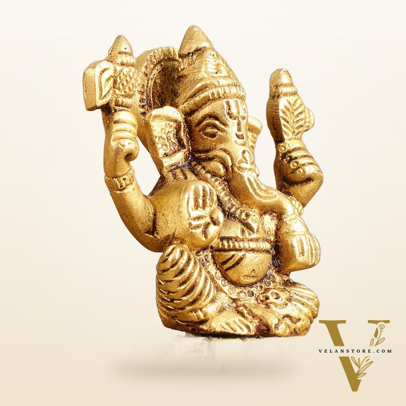 Pure Brass Small Ganesh Lakshmi Idols - 3.5 Inches