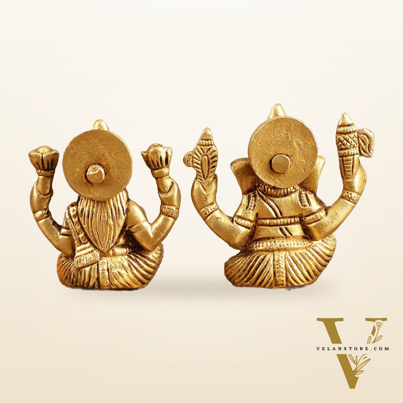 Pure Brass Small Ganesh Lakshmi Idols - 3.5 Inches