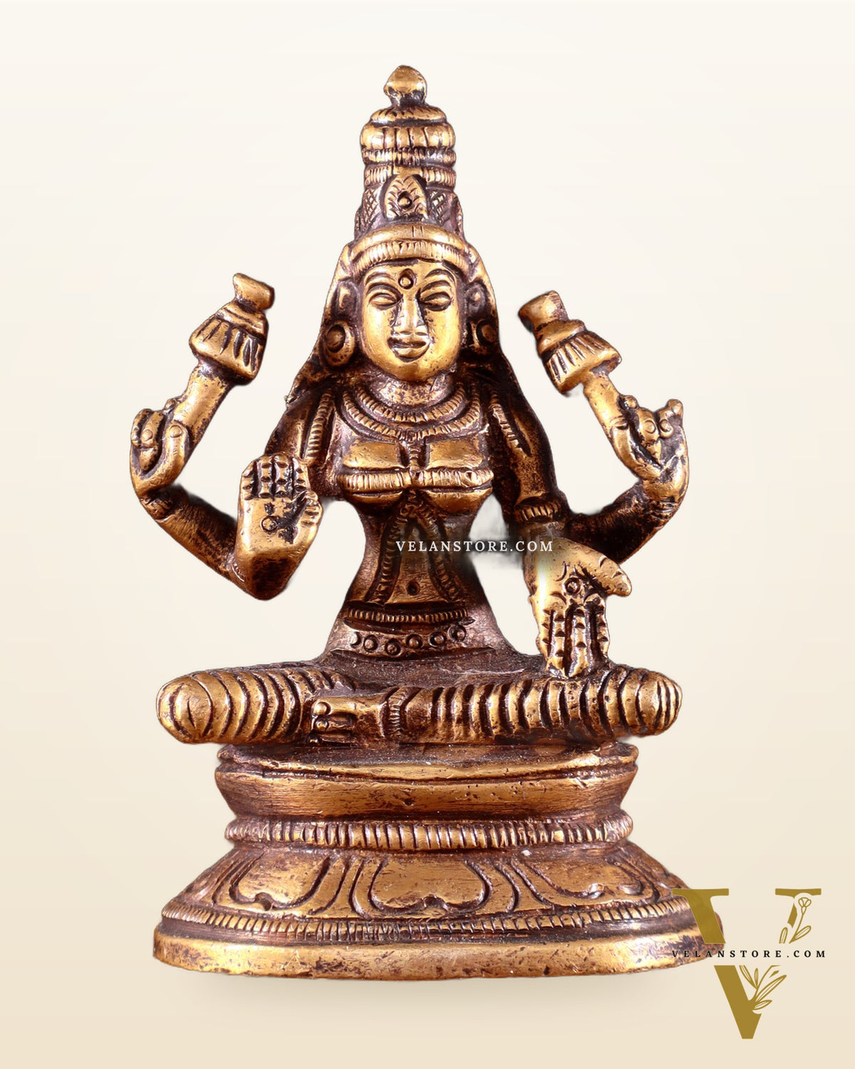 Pure Brass Small Goddess Lakshmi Idol | 3.5 Inch Antique tone