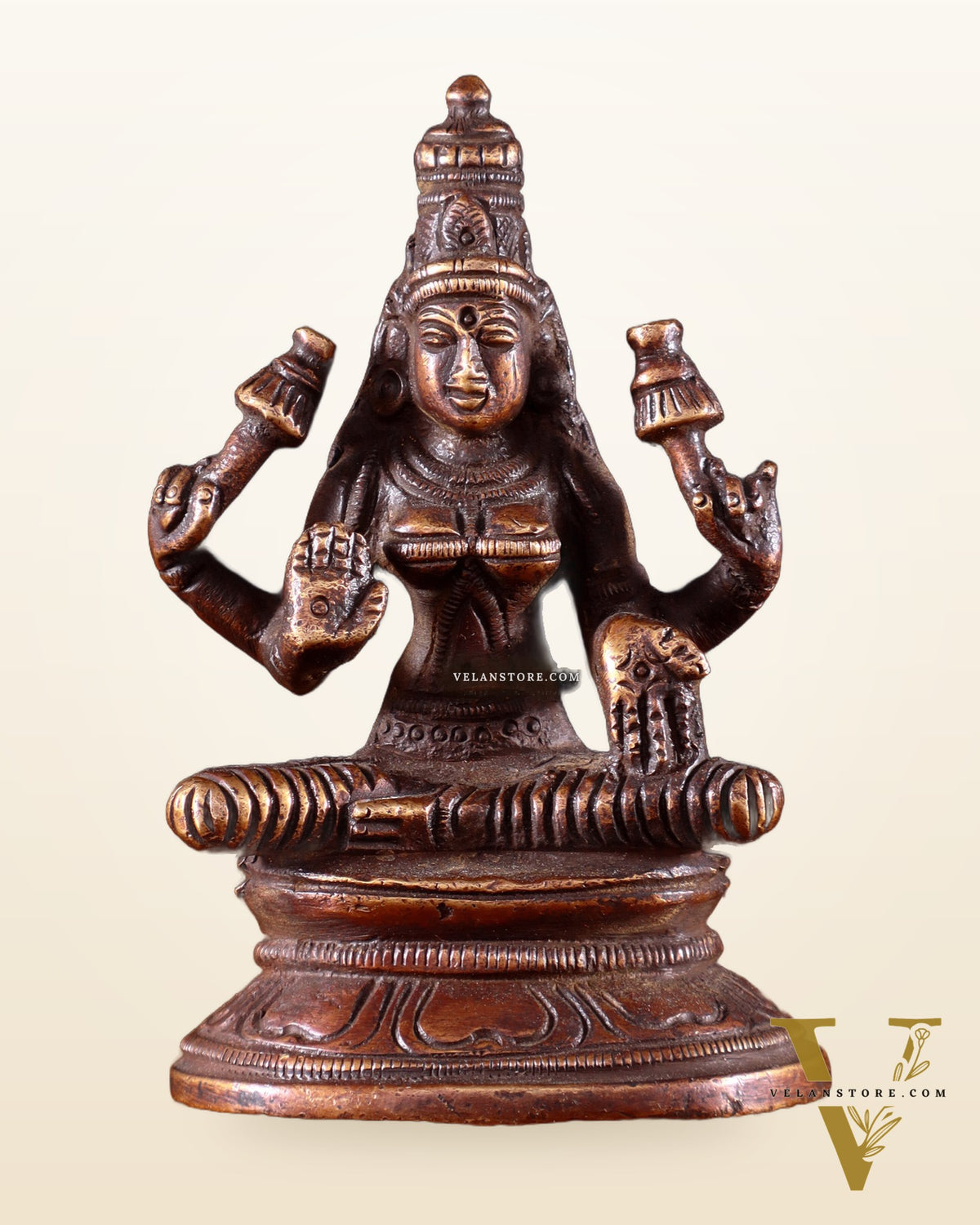 Pure Brass Small Goddess Lakshmi Idol | 3.5 Inch Dark antique