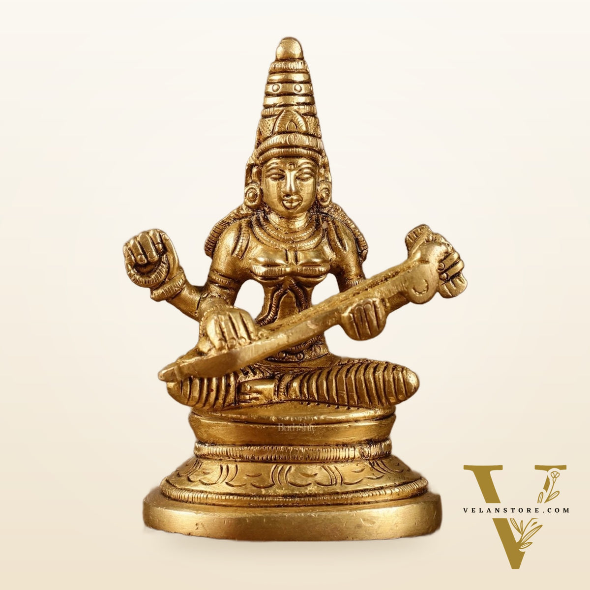 Pure Brass Small Goddess Saraswati Idol | 3.5 Inch