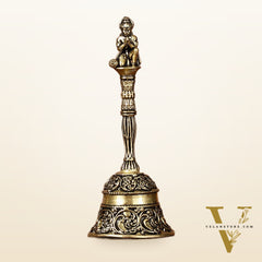 Pure Brass Small Hanuman Ji Hand Bell for Home Temple - 4" Tall
