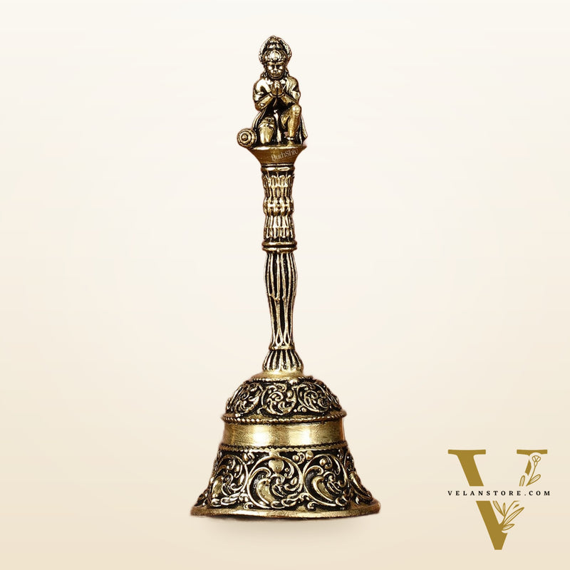 Pure Brass Small Hanuman Ji Hand Bell for Home Temple - 4" Tall