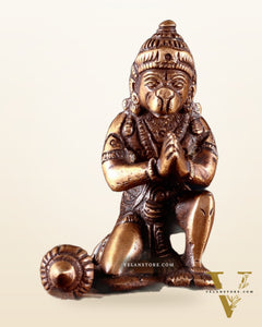 Pure Brass Small Hanuman Ji Idol in Namaskar Mudra 3.5"