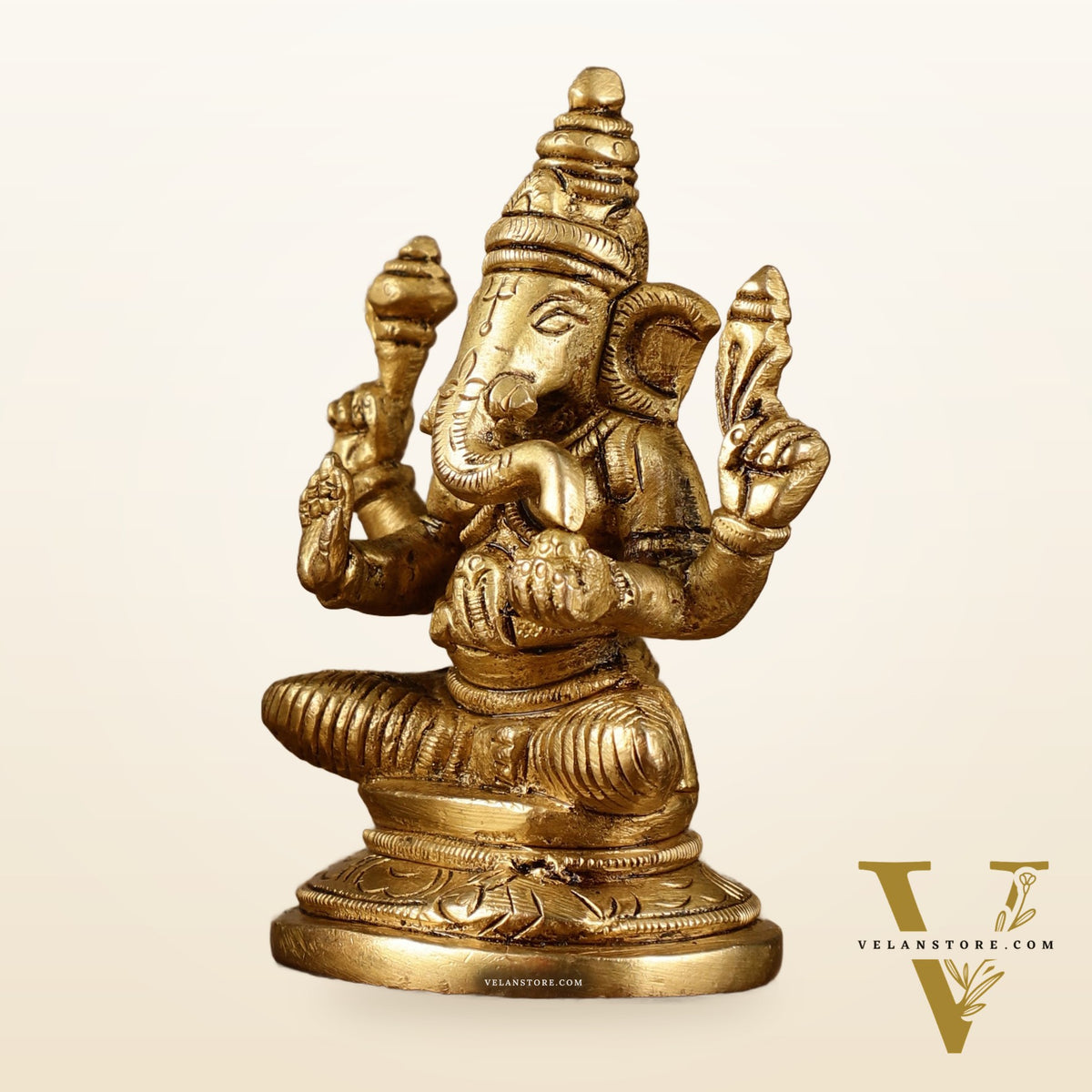 Pure Brass Small Lord Ganesha and Goddess Lakshmi Idol Pair | 3.5 Inch