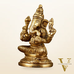 Pure Brass Small Lord Ganesha and Goddess Lakshmi Idol Pair | 3.5 Inch