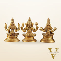 Pure Brass Small Lord Ganesha, Goddess Lakshmi, and Goddess Saraswati Idol Set | 3.5 Inch