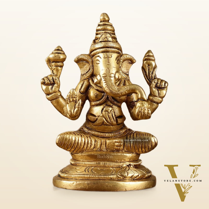Pure Brass Small Lord Ganesha Idol | 3.5 Inch Height