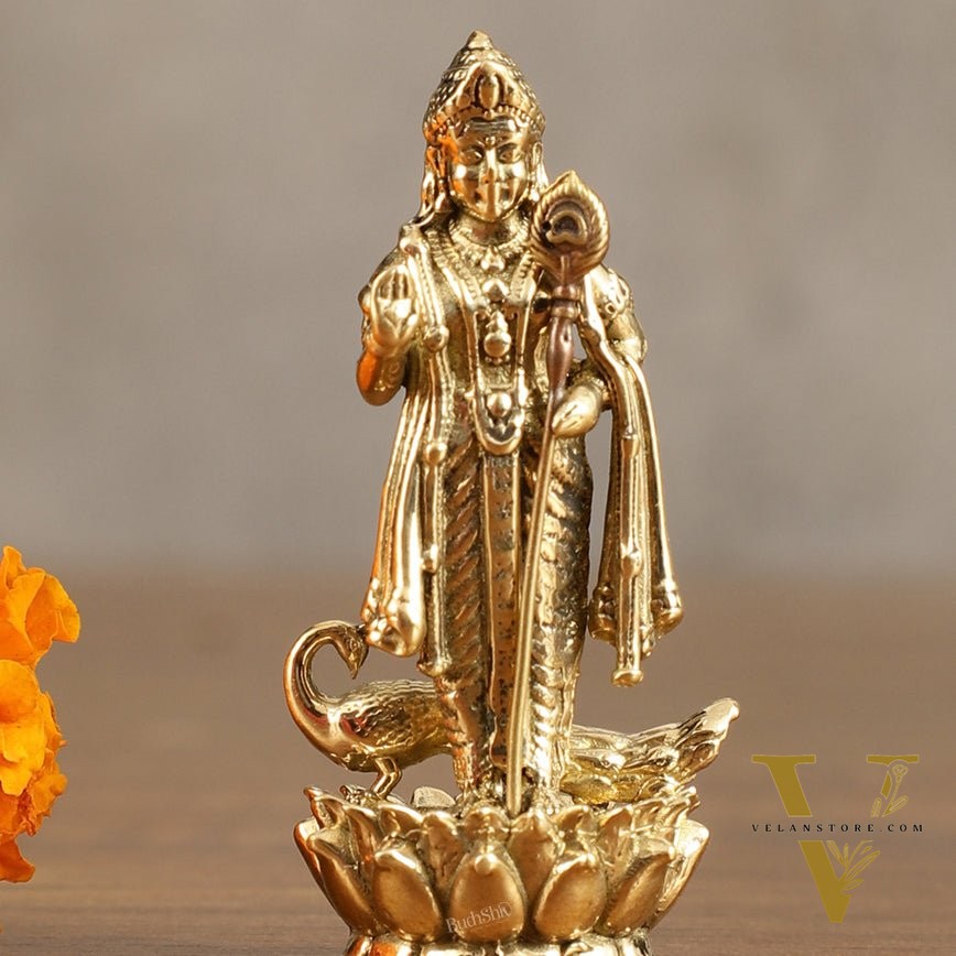 Pure Brass Small Murugan Idol - 2.5 in Height