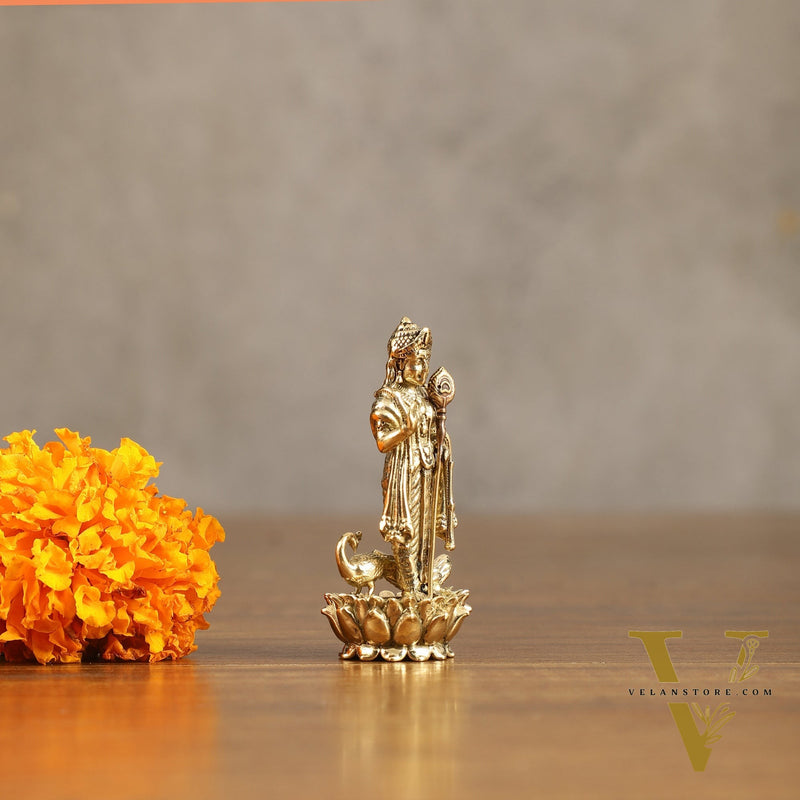 Pure Brass Small Murugan Idol - 2.5 in Height