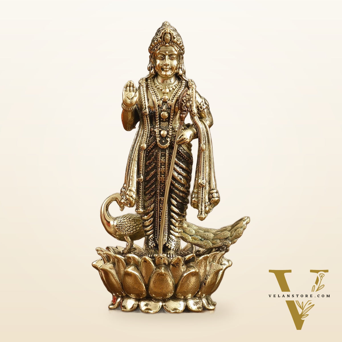 Pure Brass Small Murugan Idol - 3.5 in Height