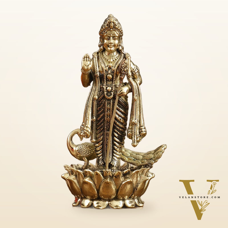 Pure Brass Small Murugan Idol - 3.5 in Height