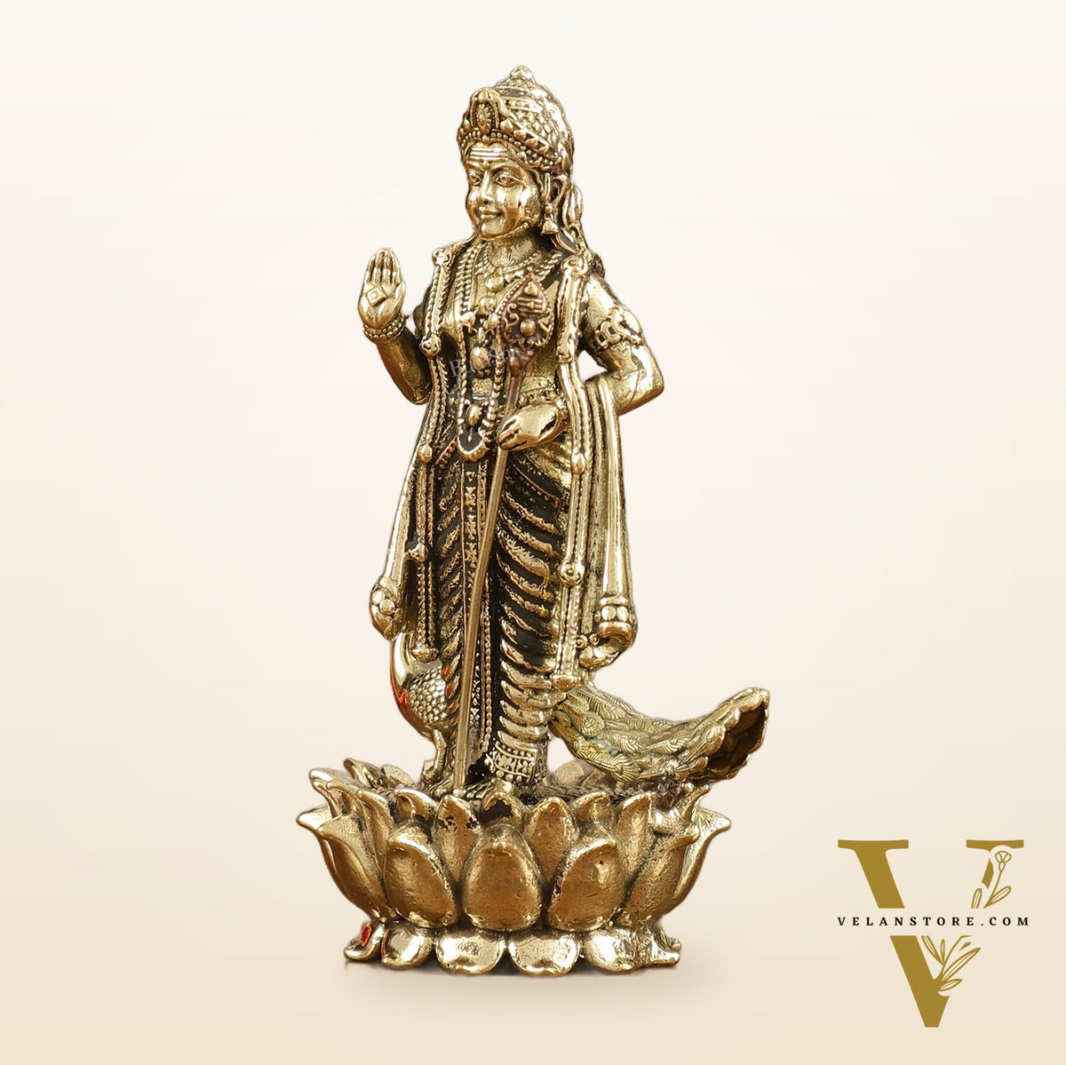 Pure Brass Small Murugan Idol - 3.5 in Height