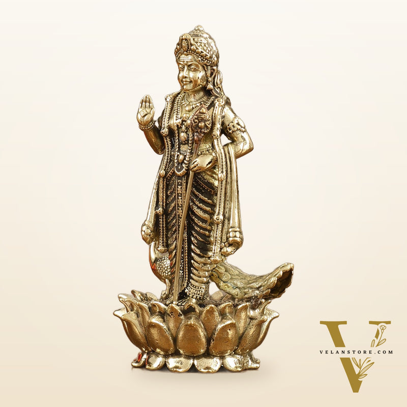 Pure Brass Small Murugan Idol - 3.5 in Height
