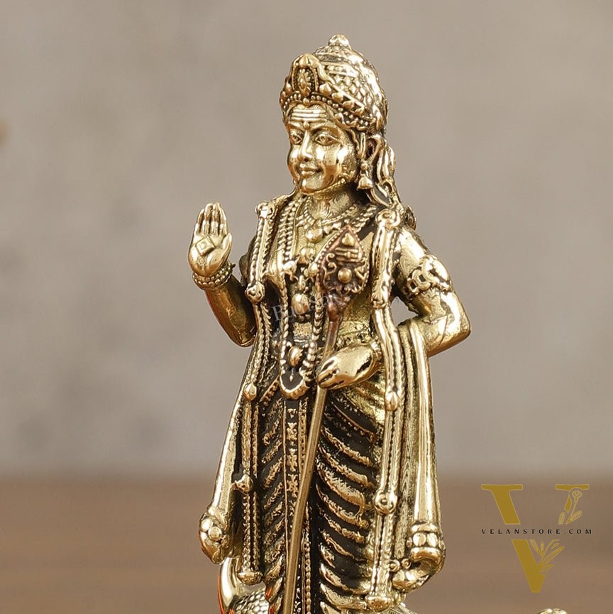 Pure Brass Small Murugan Idol - 3.5 in Height