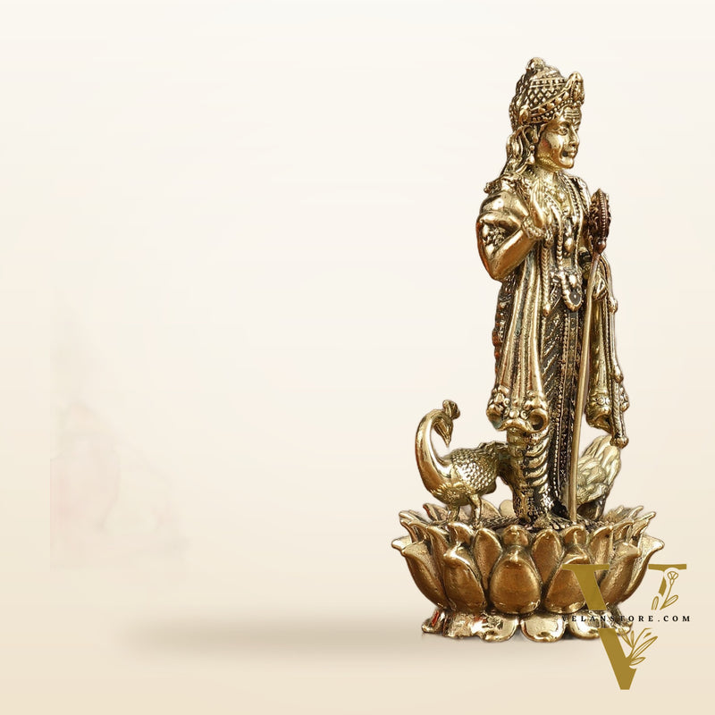 Pure Brass Small Murugan Idol - 3.5 in Height