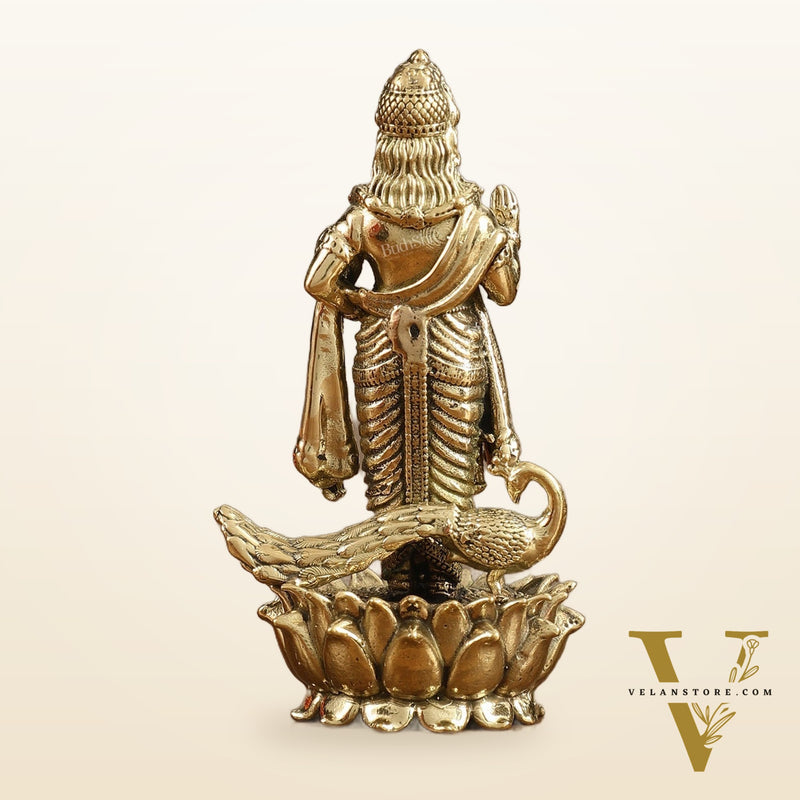 Pure Brass Small Murugan Idol - 3.5 in Height