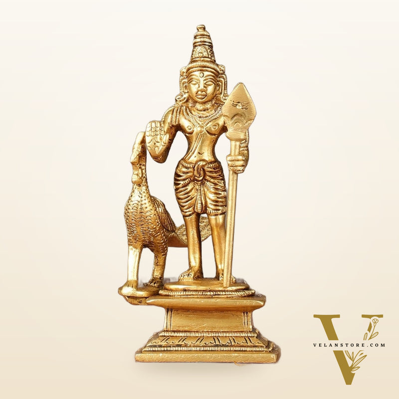 Pure brass small Murugan Kartikeya idol 5.5 inch