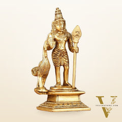 Pure brass small Murugan Kartikeya idol 5.5 inch
