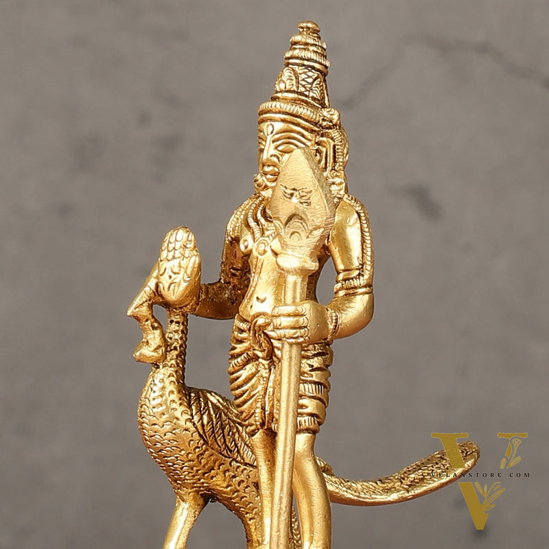 Pure brass small Murugan Kartikeya idol 5.5 inch