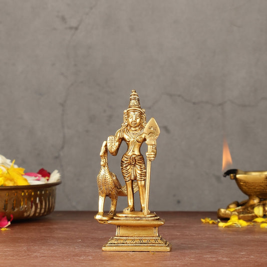Pure brass small Murugan Kartikeya idol 5.5 inch