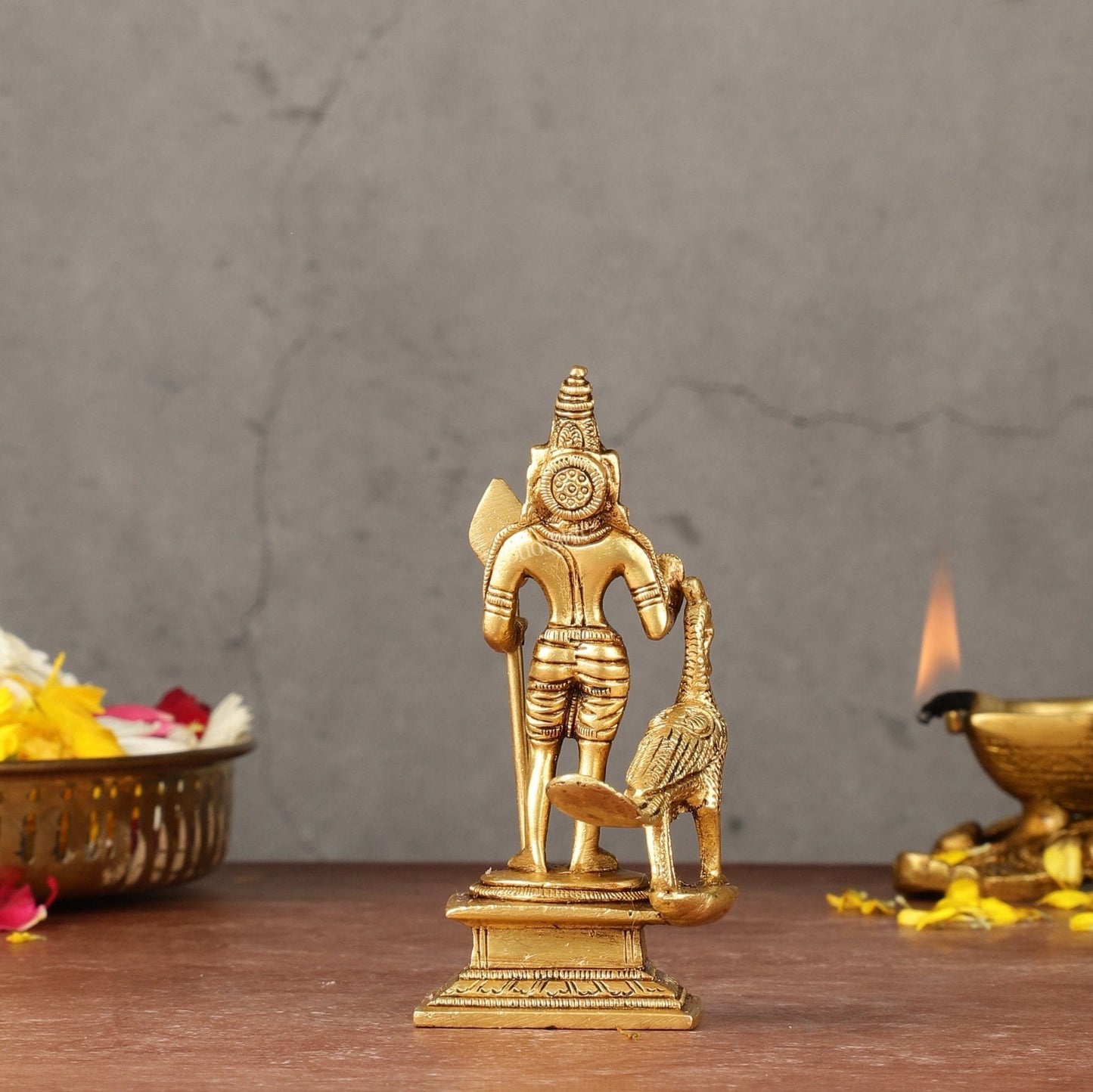 Pure brass small Murugan Kartikeya idol 5.5 inch