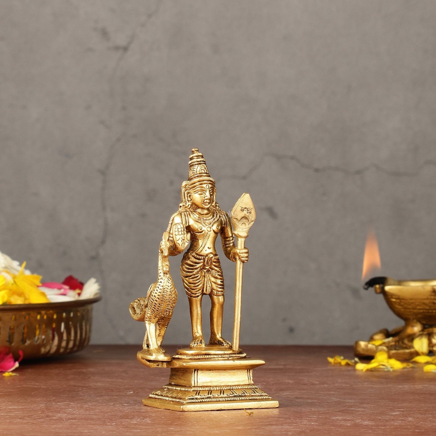 Pure brass small Murugan Kartikeya idol 5.5 inch