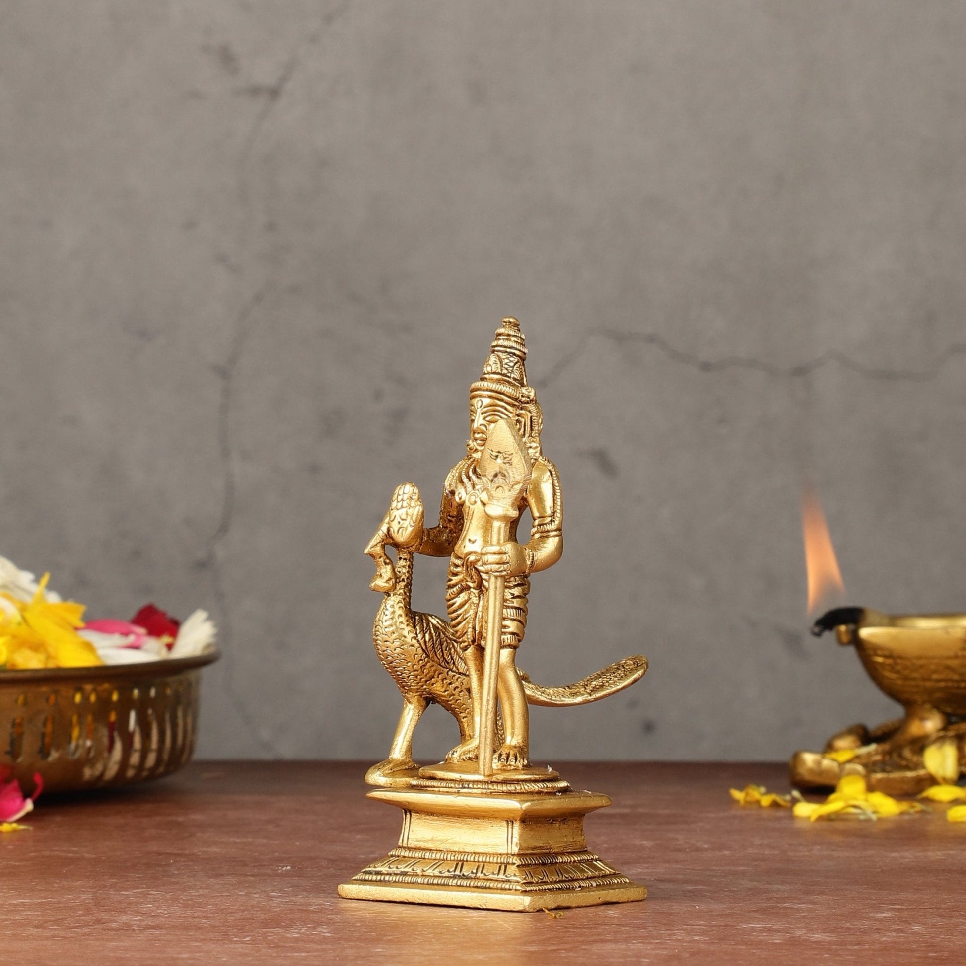 Pure brass small Murugan Kartikeya idol 5.5 inch