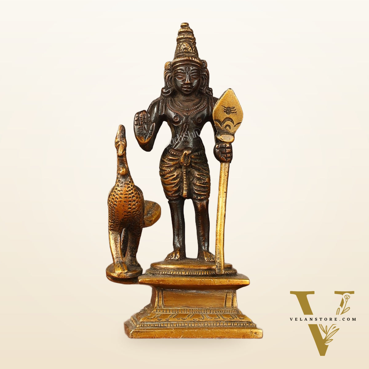 Pure brass small Murugan Kartikeya idol black 5.5 inch