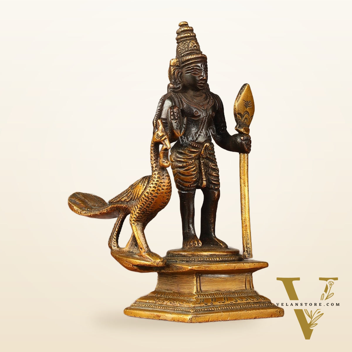 Pure brass small Murugan Kartikeya idol black 5.5 inch