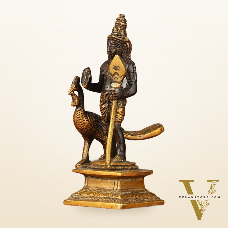Pure brass small Murugan Kartikeya idol black 5.5 inch
