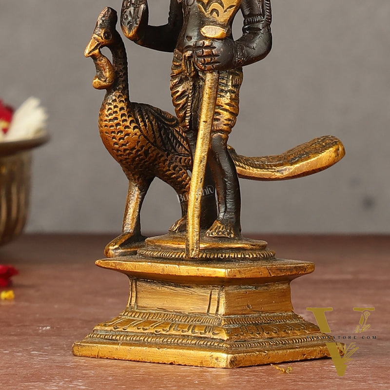 Pure brass small Murugan Kartikeya idol black 5.5 inch