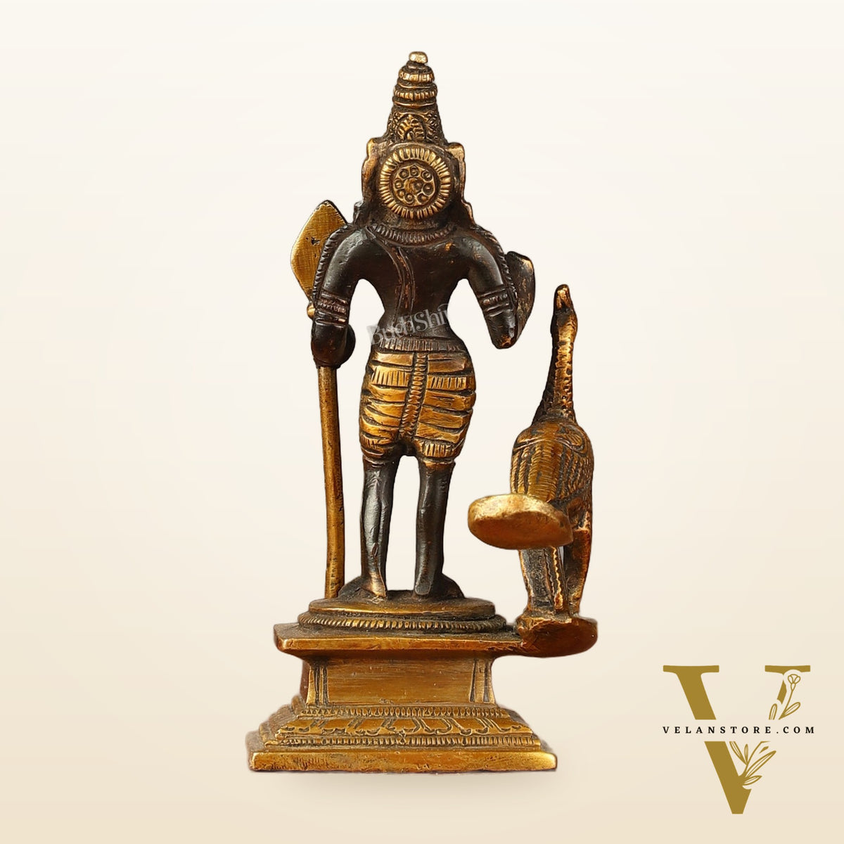 Pure brass small Murugan Kartikeya idol black 5.5 inch