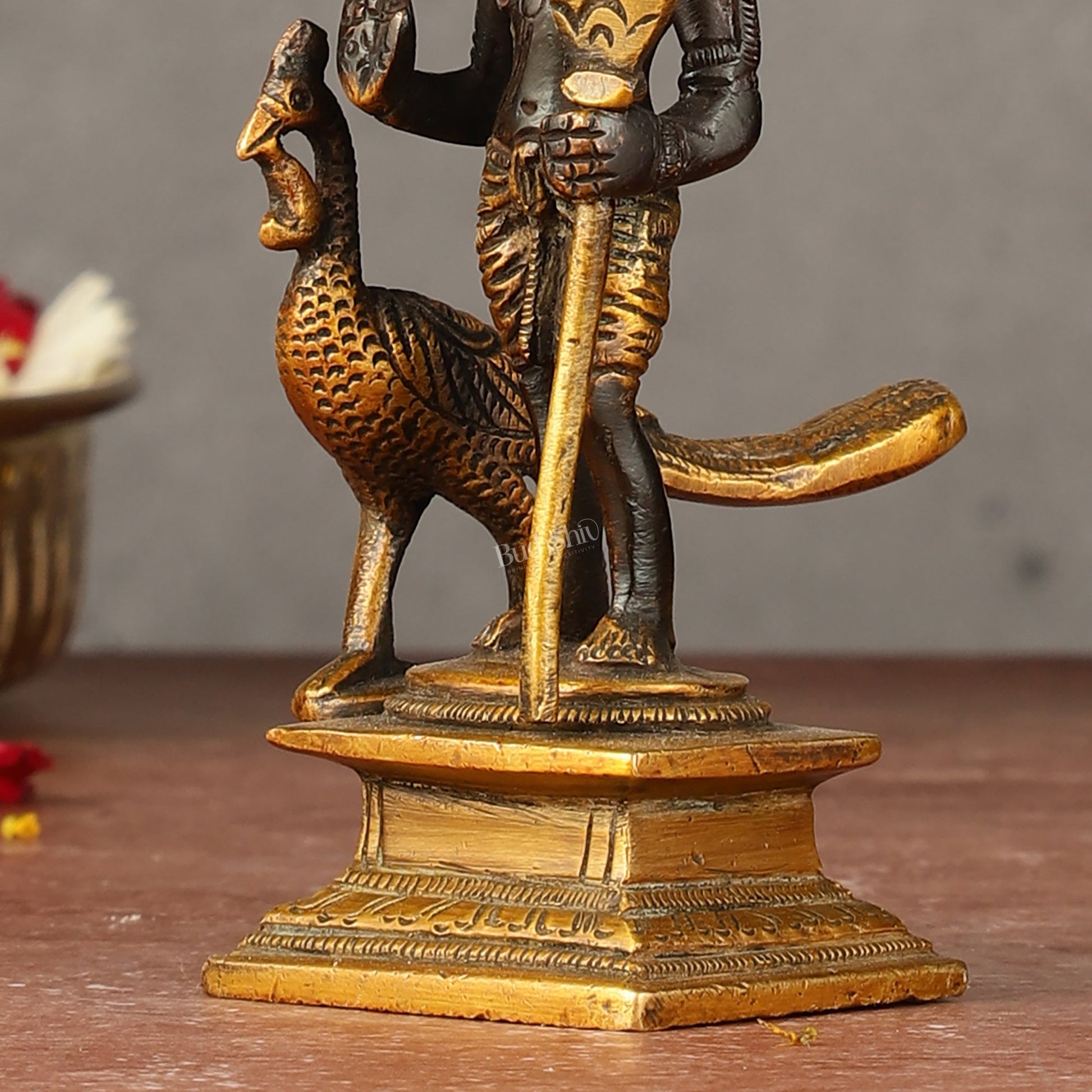 Pure brass small Murugan Kartikeya idol black 5.5 inch