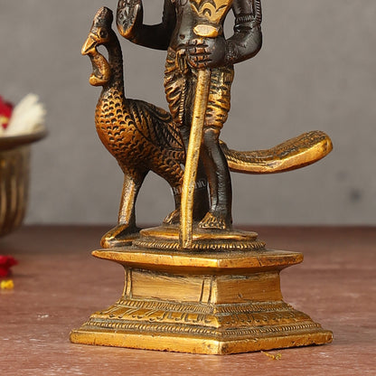 Pure brass small Murugan Kartikeya idol black 5.5 inch