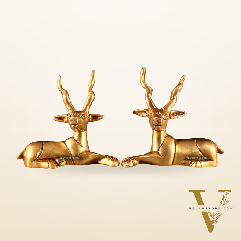 Pure Brass Small Pair of Sitting Deer – Vastu Approved 3.5 inch
