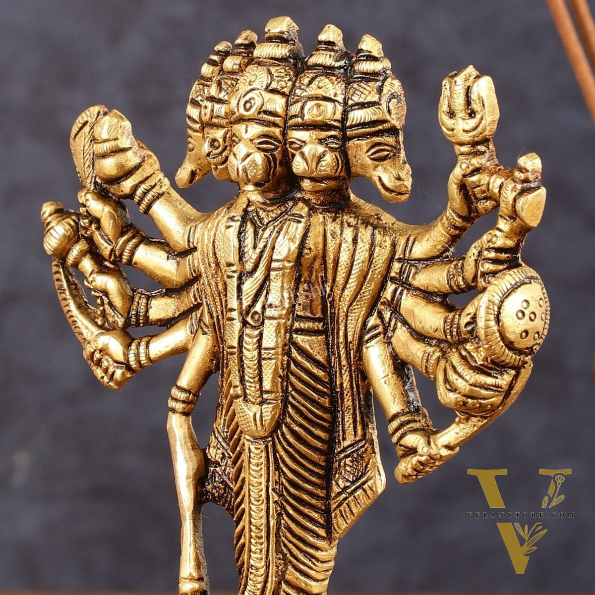 Pure Brass Small Standing Panchmukhi Hanuman Idol - 5.5" Height