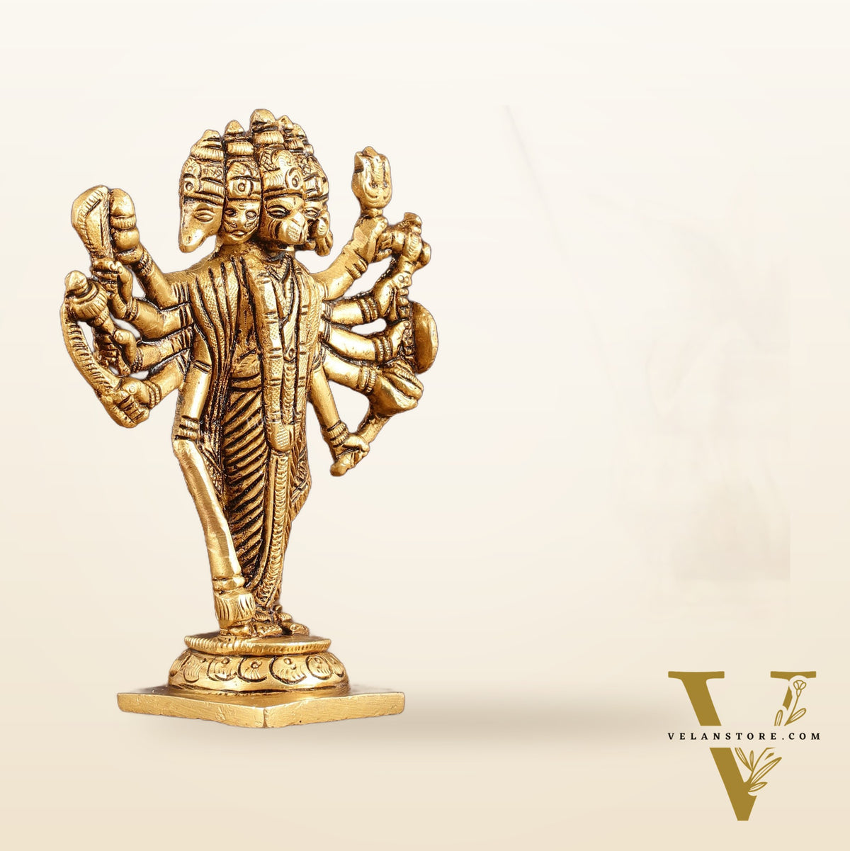 Pure Brass Small Standing Panchmukhi Hanuman Idol - 5.5" Height