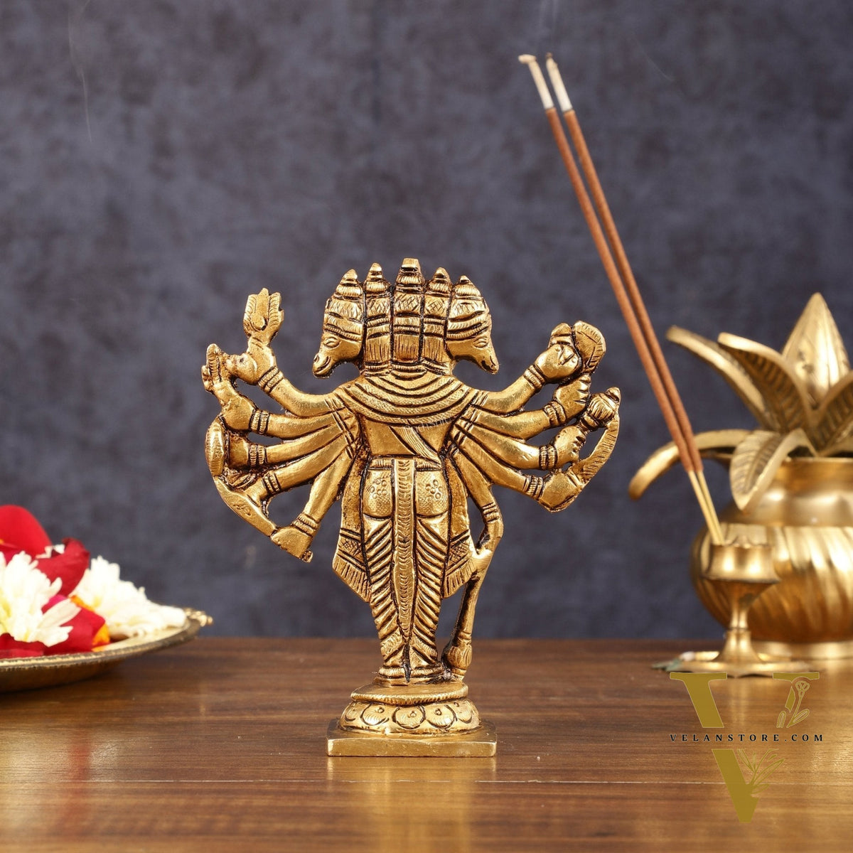 Pure Brass Small Standing Panchmukhi Hanuman Idol - 5.5" Height