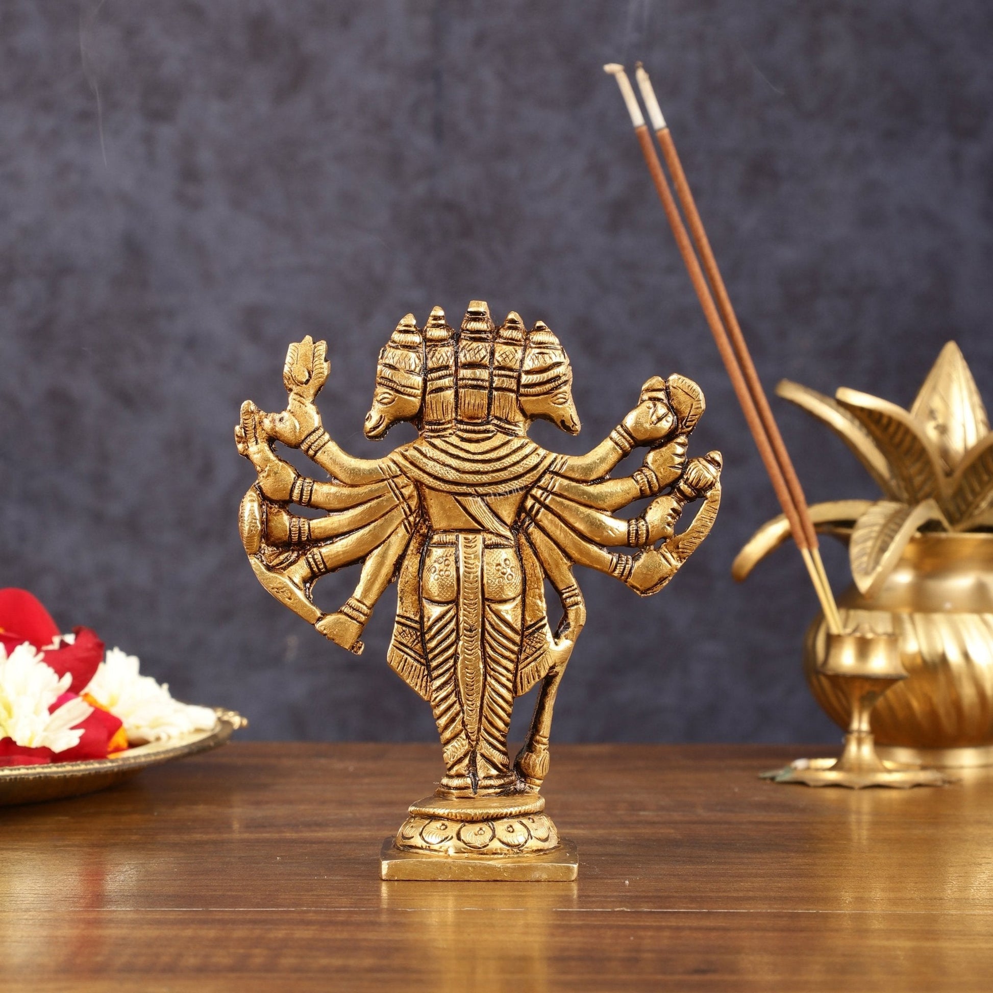 Pure Brass Small Standing Panchmukhi Hanuman Idol - 5.5" Height